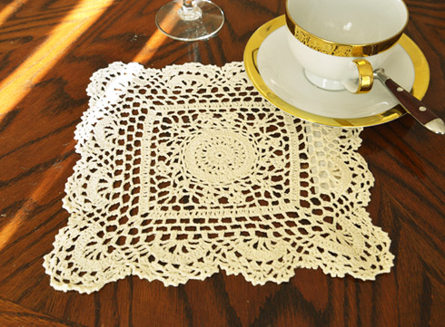 Square Crochet Doily. 10" Square Crochet. Wheat color. 4 pieces